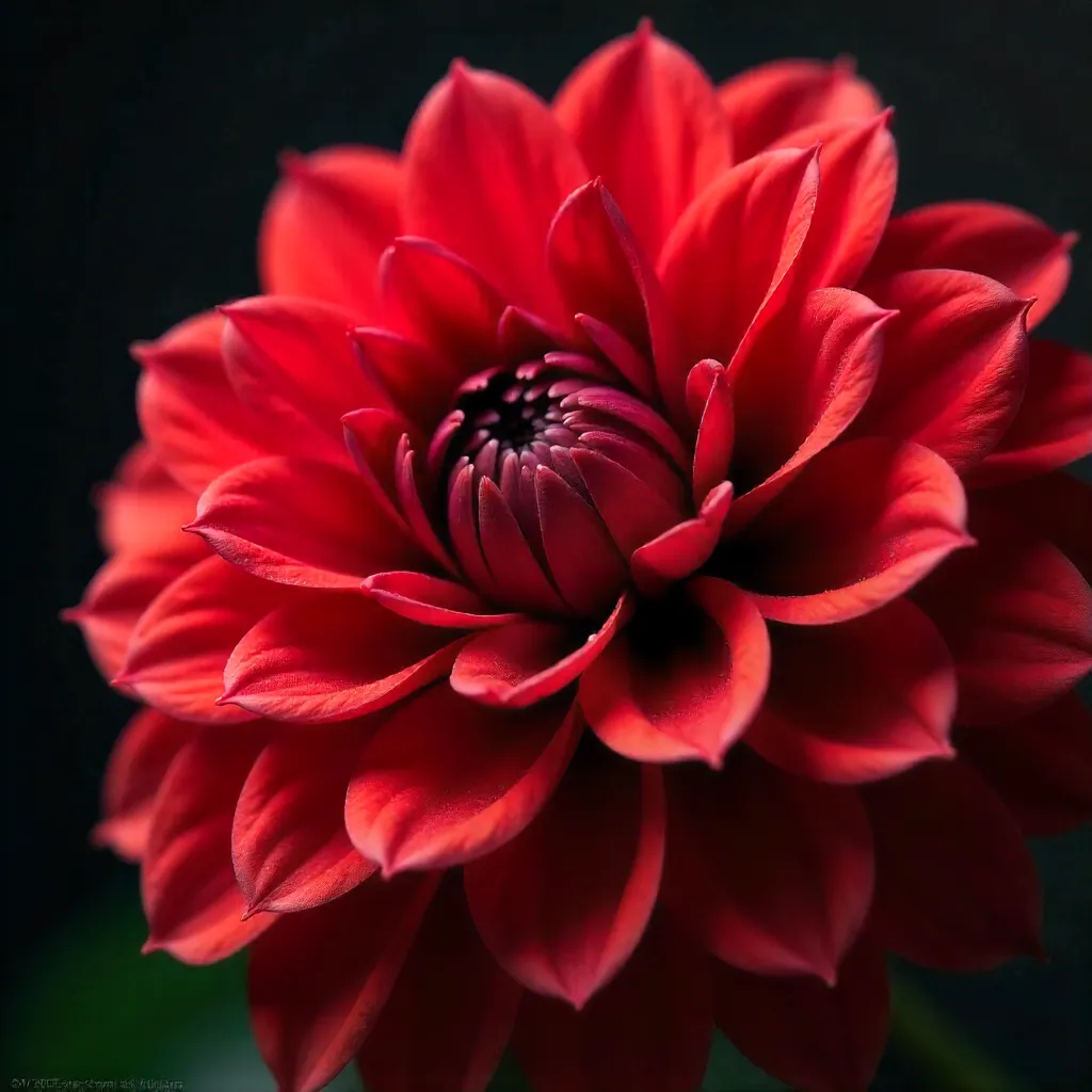 Hyper-detailed Macro Red Dahlia in Bloom
