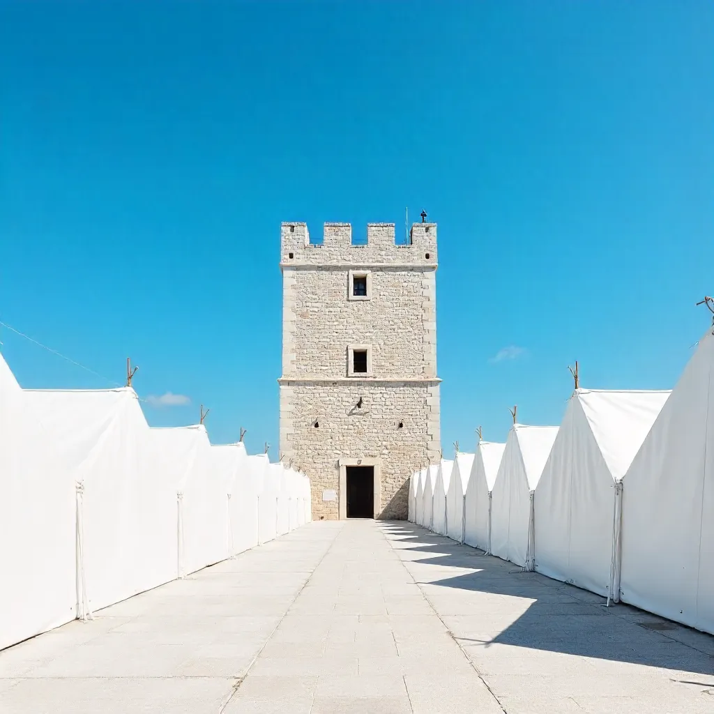 Minimalist Sesimbra Fortress Tower with White Tents