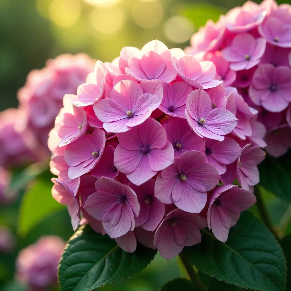 Vibrant Pink Hydrangeas in Lush Garden