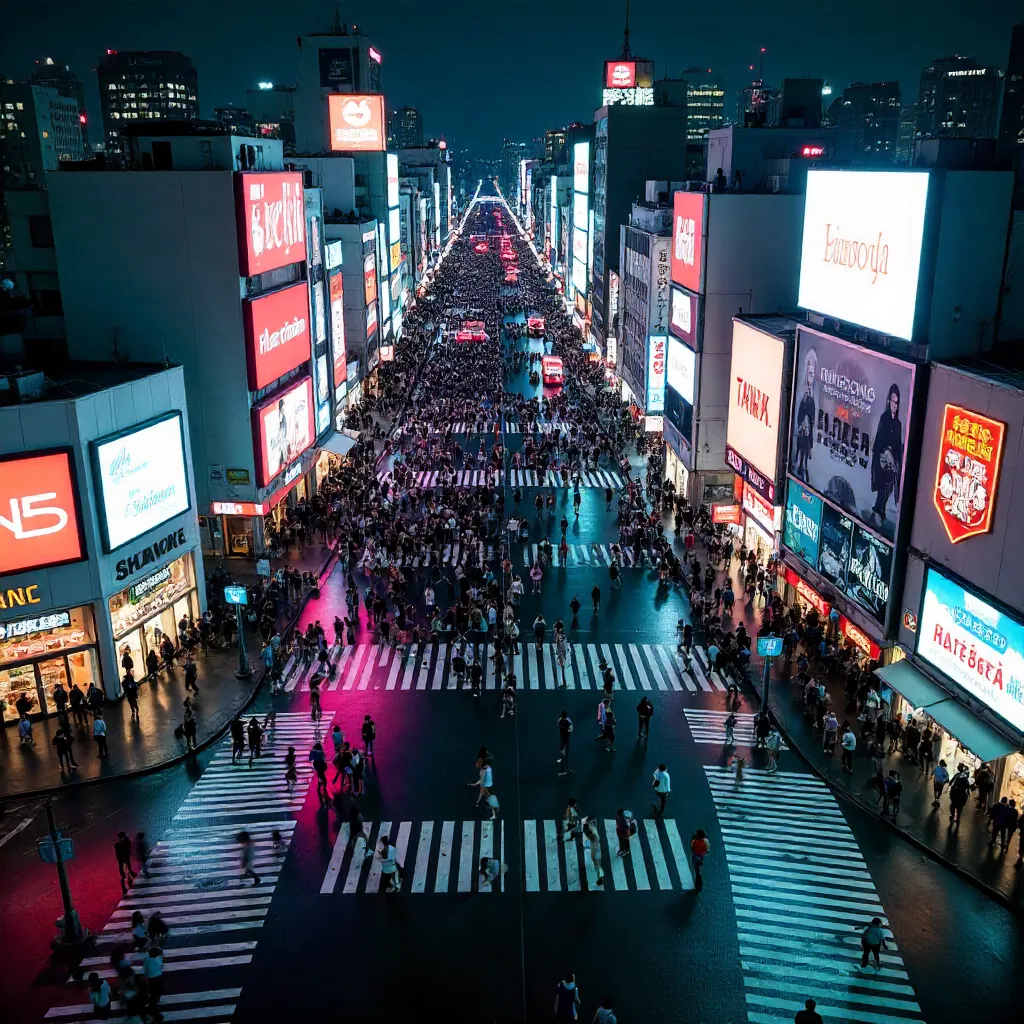 Night Aerial View of Shibuya Crossing, Tokyo