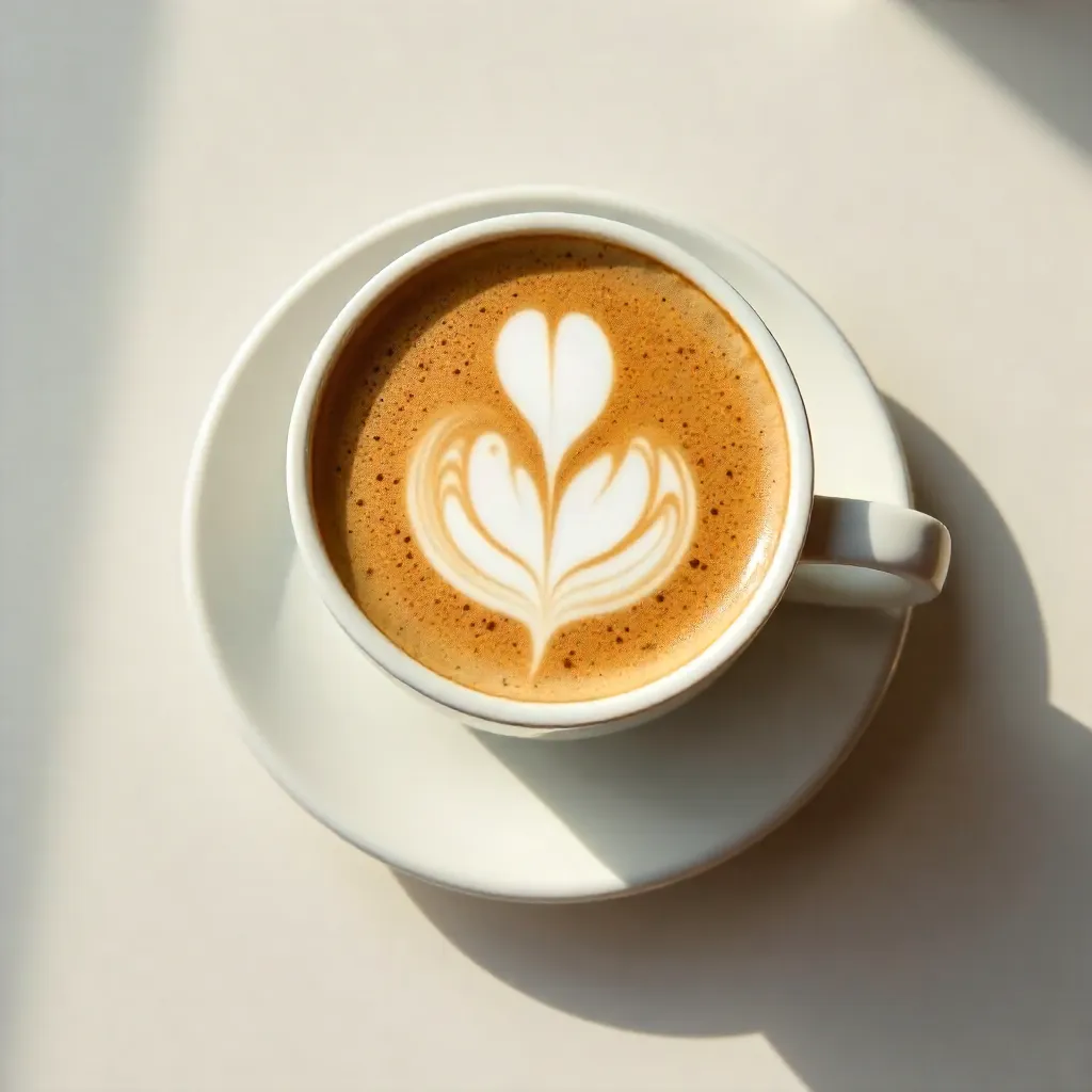 Top-Down Delicate Latte Art in Minimalist Cup