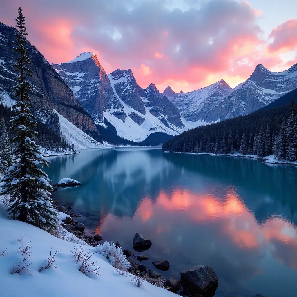 Twilight over Banff's Snow-Capped Peaks