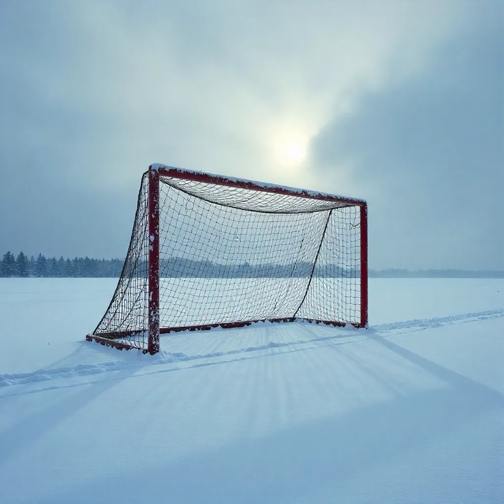 Solitary Soccer Goal in a Winter Snowfield