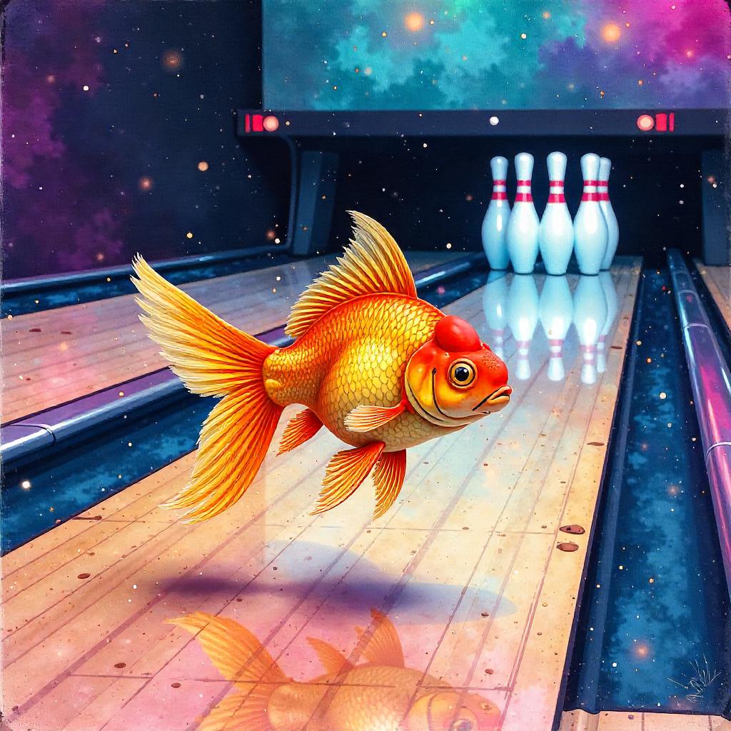 Watercolor Goldfish in a Bowling Alley