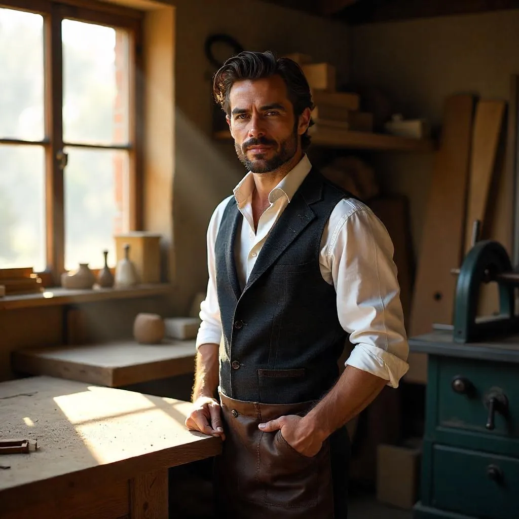 Elegant Latino Man in a Woodworking Workshop