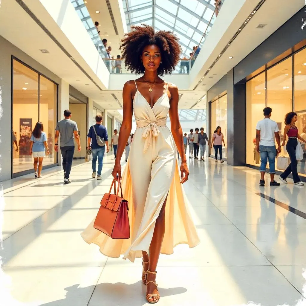 Watercolor Portrait of a Black Woman in a Mall