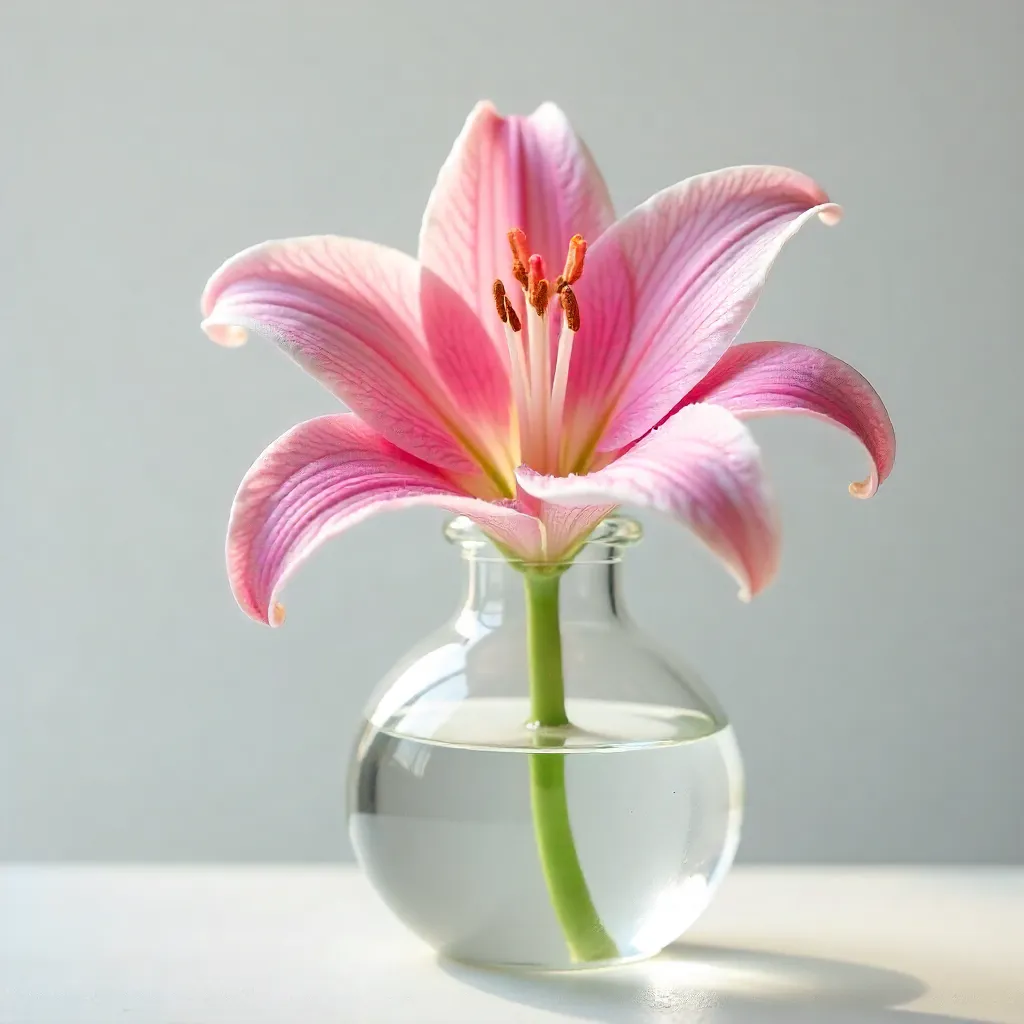 Radiant Pink Lily in a Clear Glass Vase