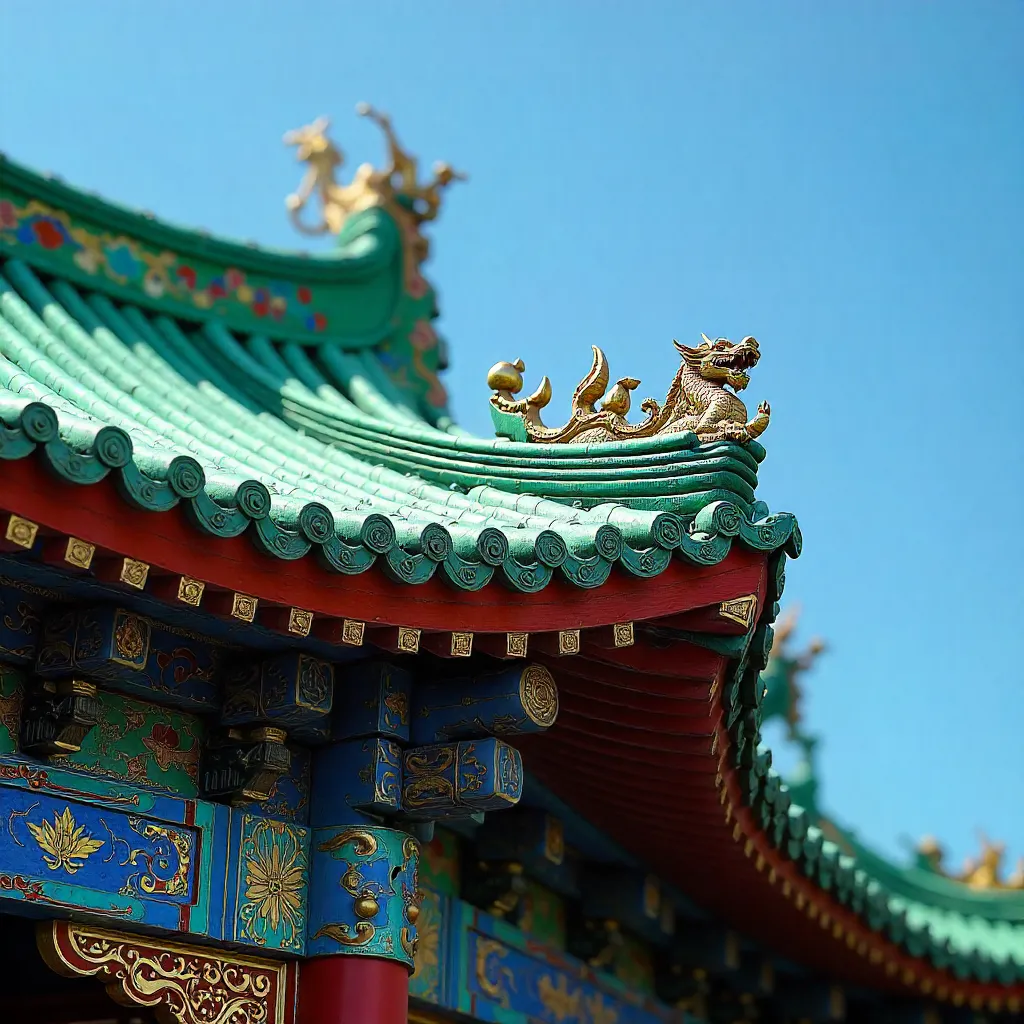 Close-Up of a Traditional Chinese Temple Roof