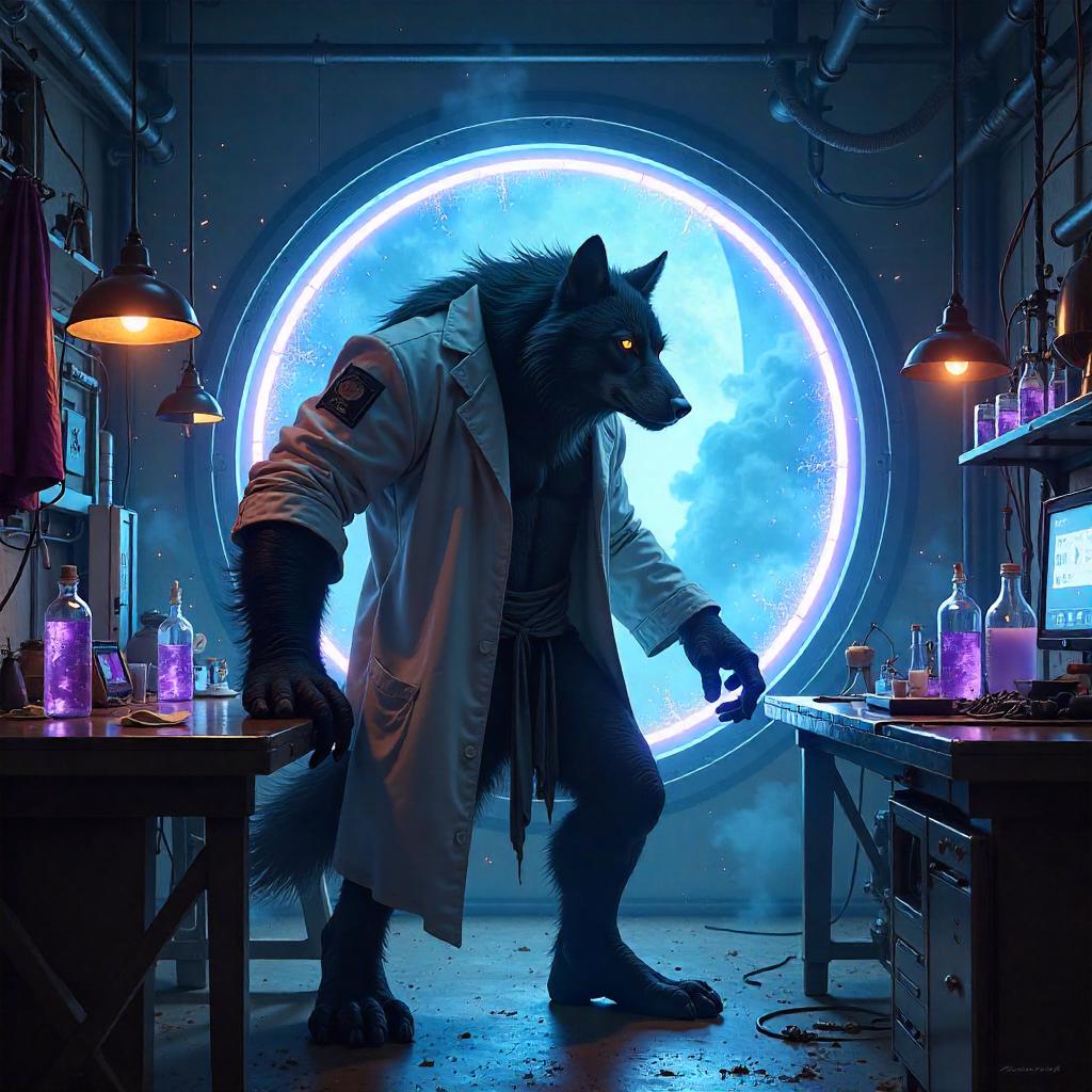 Werewolf in a Neon Portal Lab — Concept Art