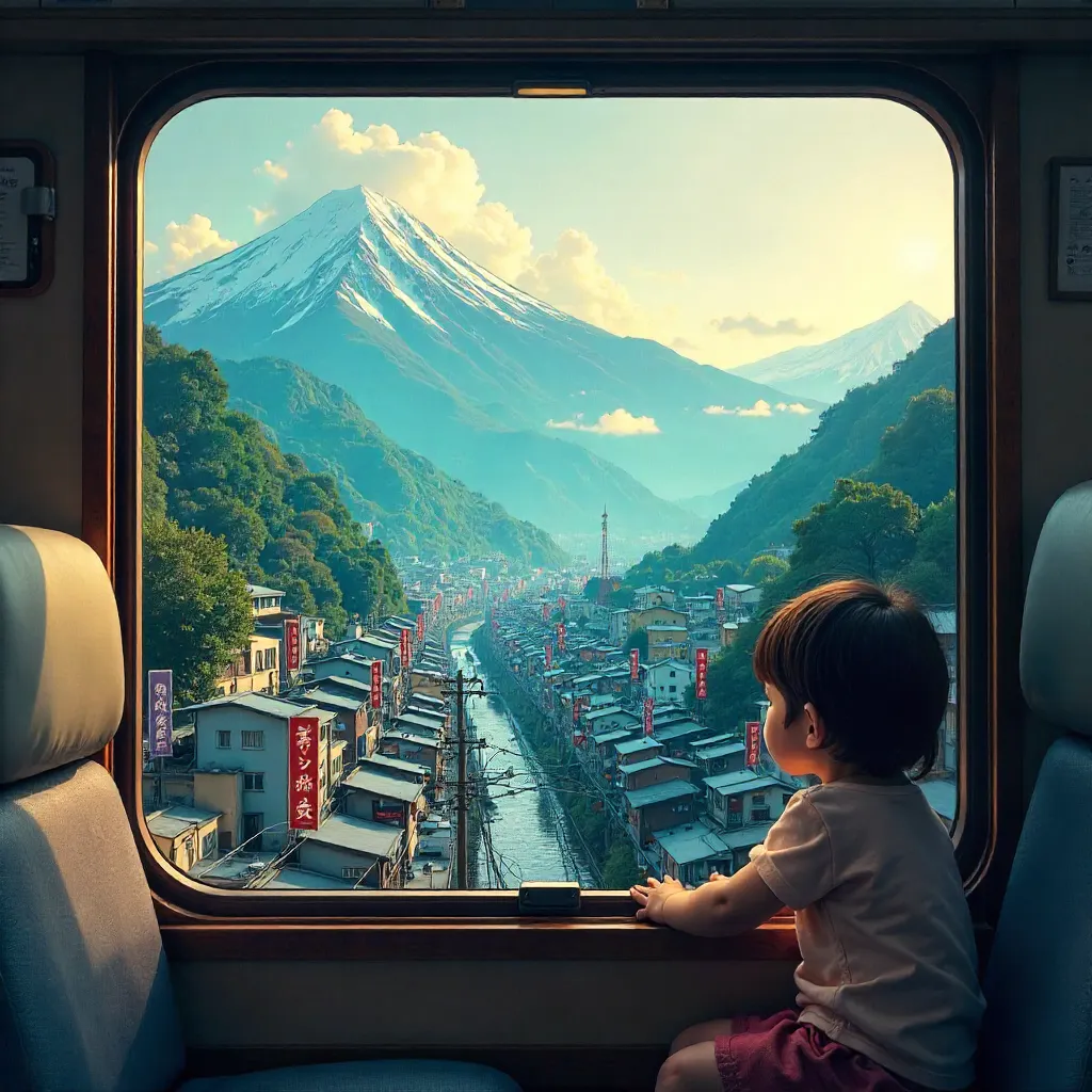 Gazing Out on a Japanese Train: Mountains and City