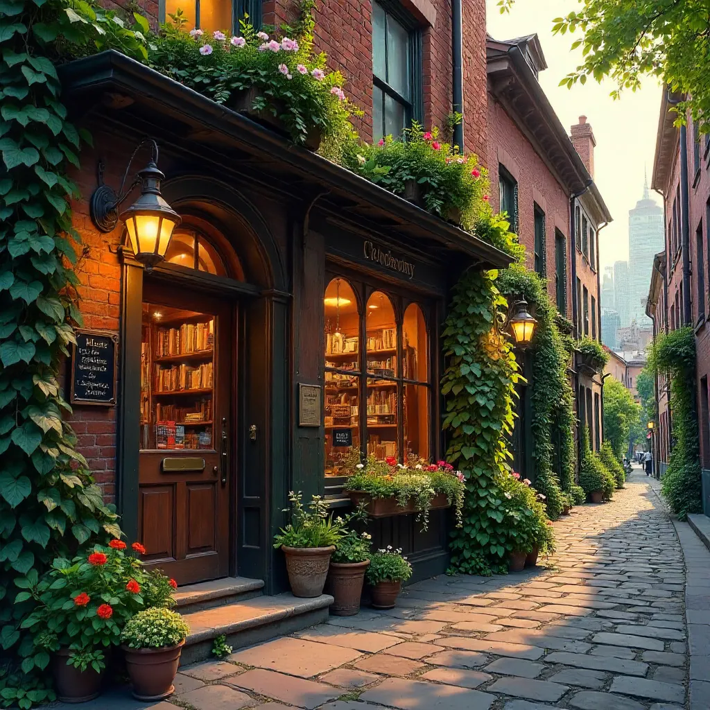 Charming Rustic Bookstore Facade in the City