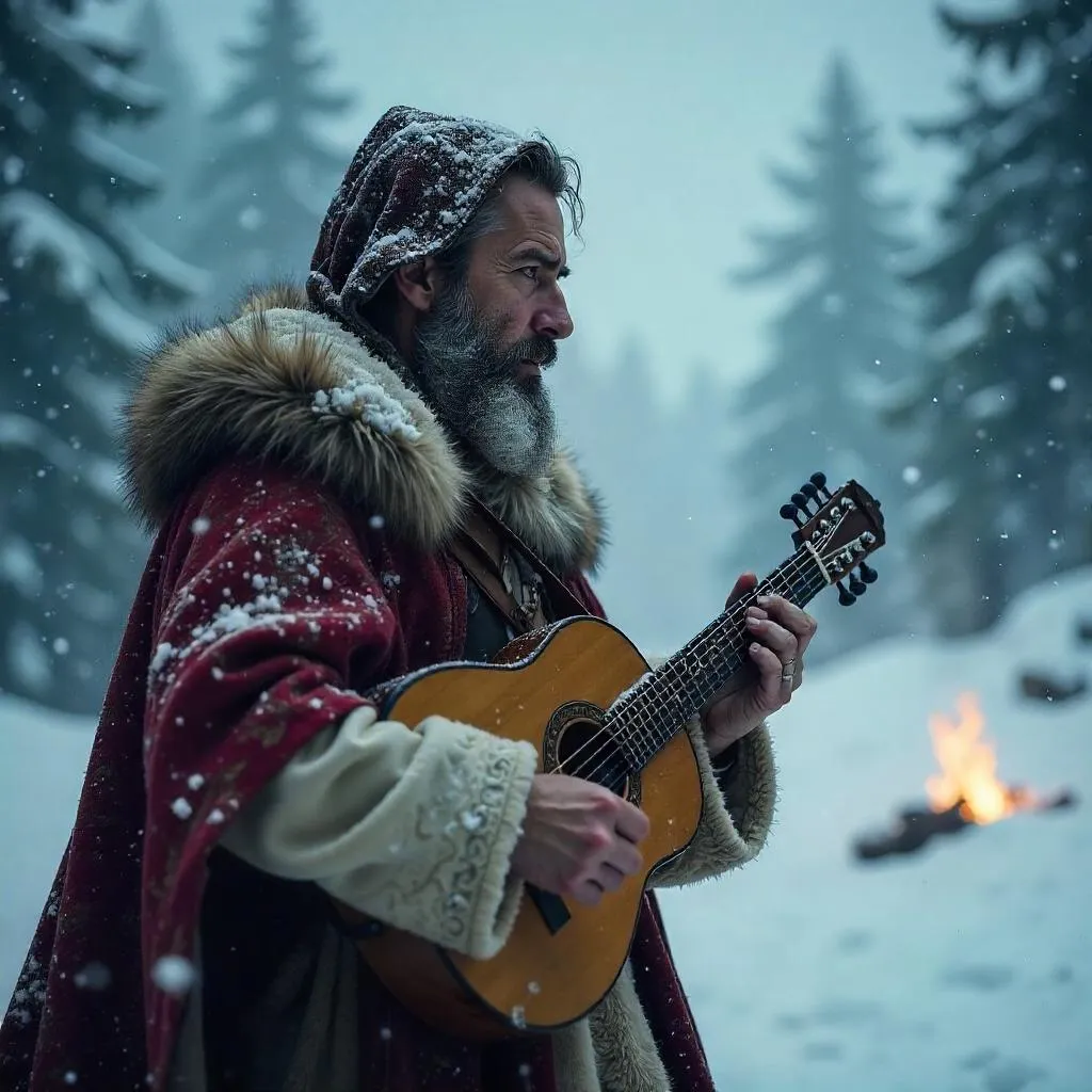 Photoreal Bard in a Bleak Blizzard