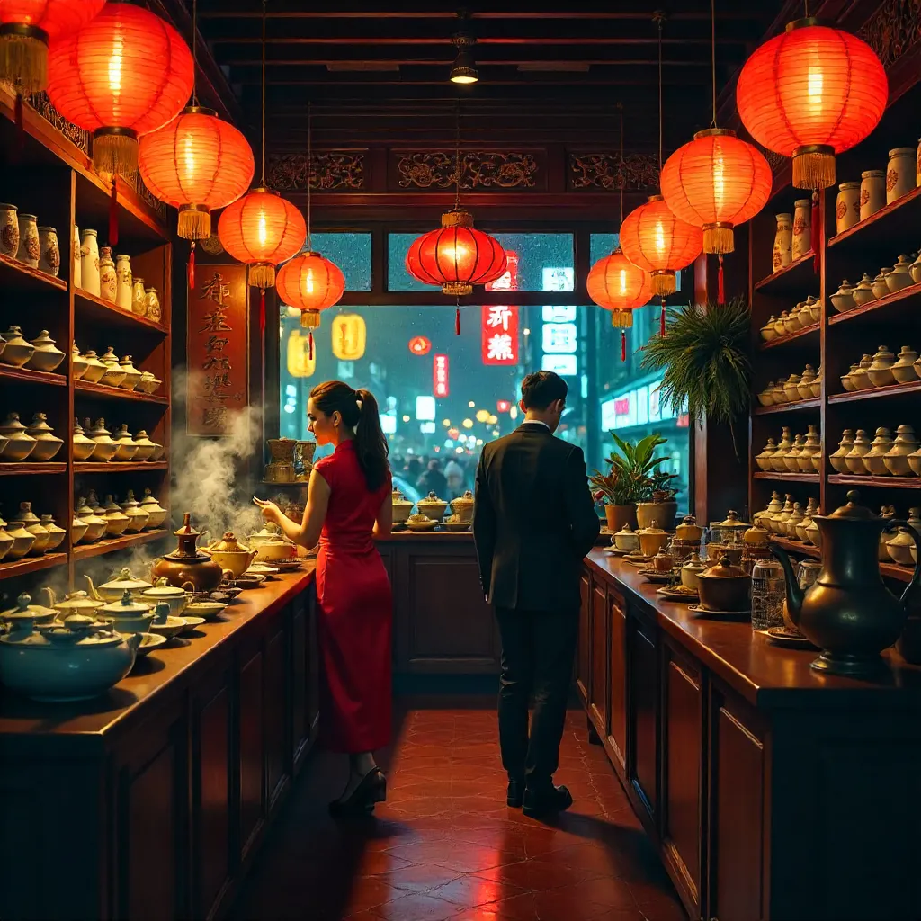 Lantern-lit Tea Shop Night: Two Explorers