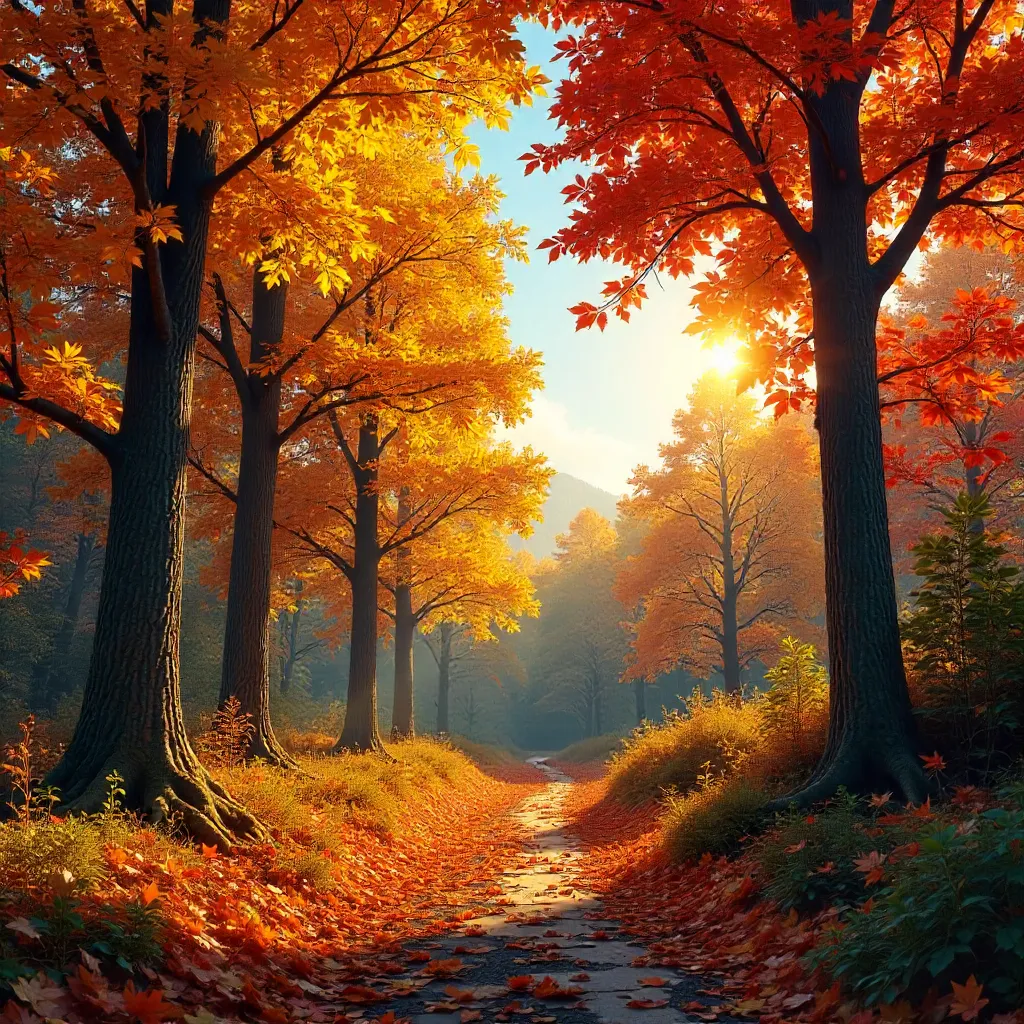 Autumn Forest Canopy under a Clear Blue Sky