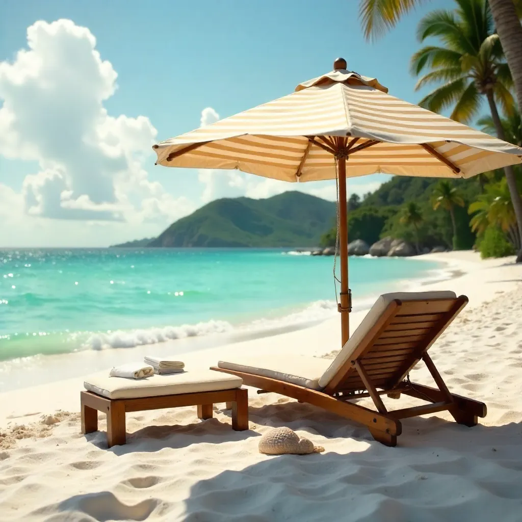 Serene Beach Chairs Under a Sunshade at Golden Hour