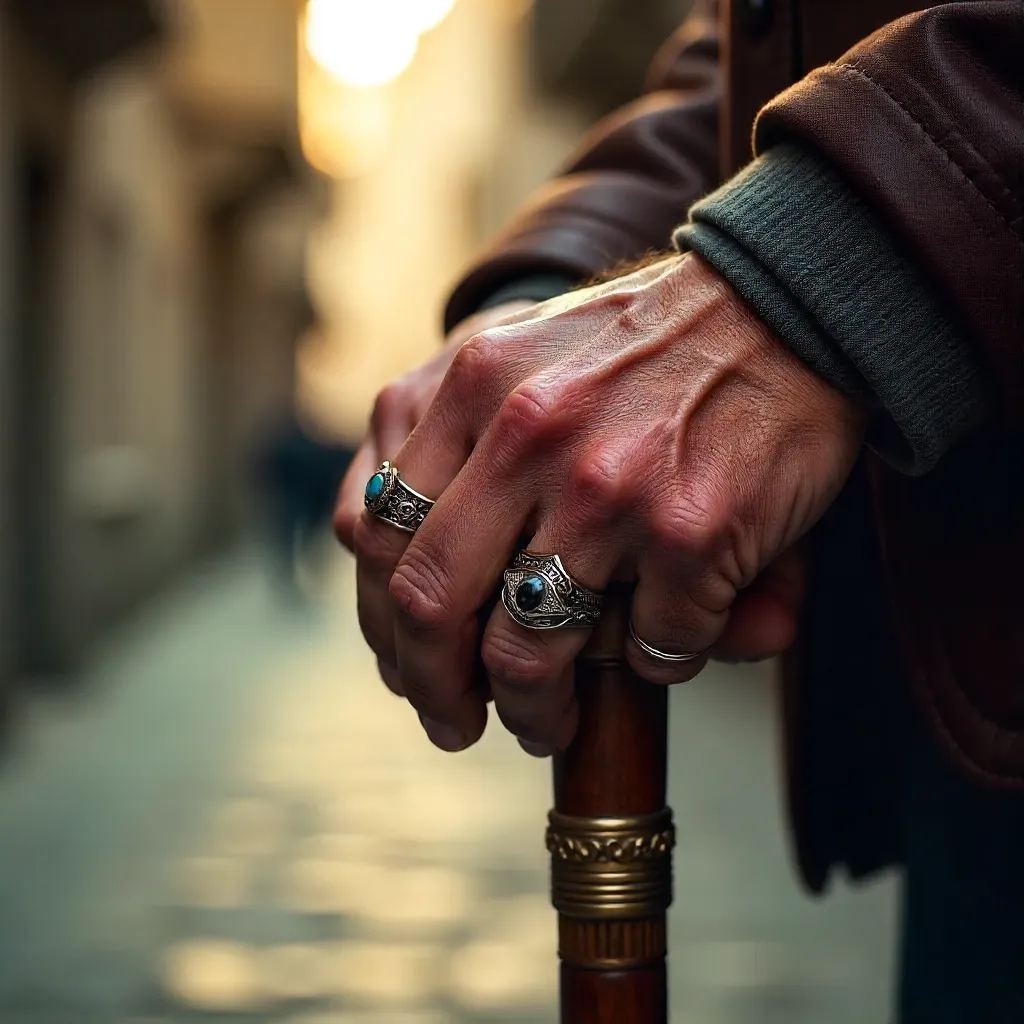 Weathered Hands with Rings and Cane in Istanbul