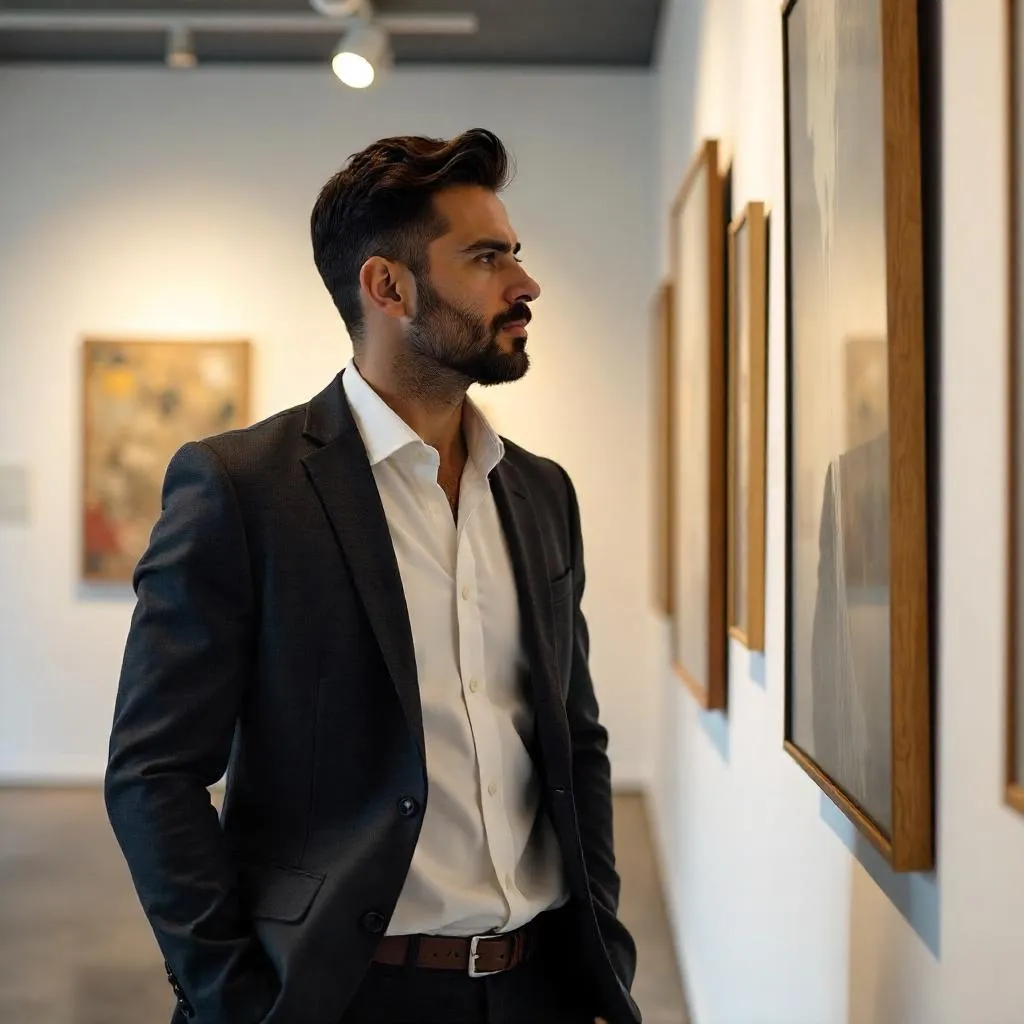 Contemplative Handsome Man in a Modern Art Gallery