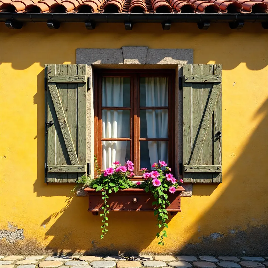 Rustic Window on a Sunny Yellow Wall