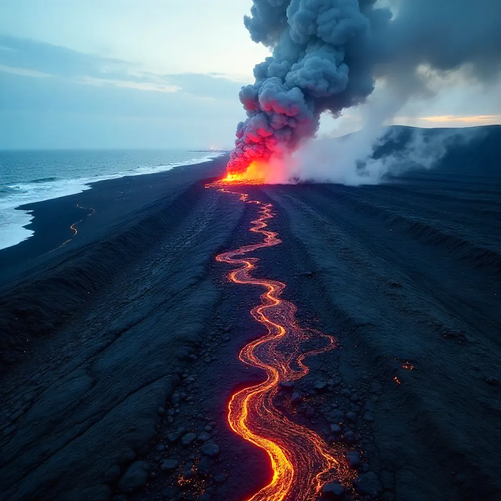 Aerial Lava Vista over Grindavik, Iceland