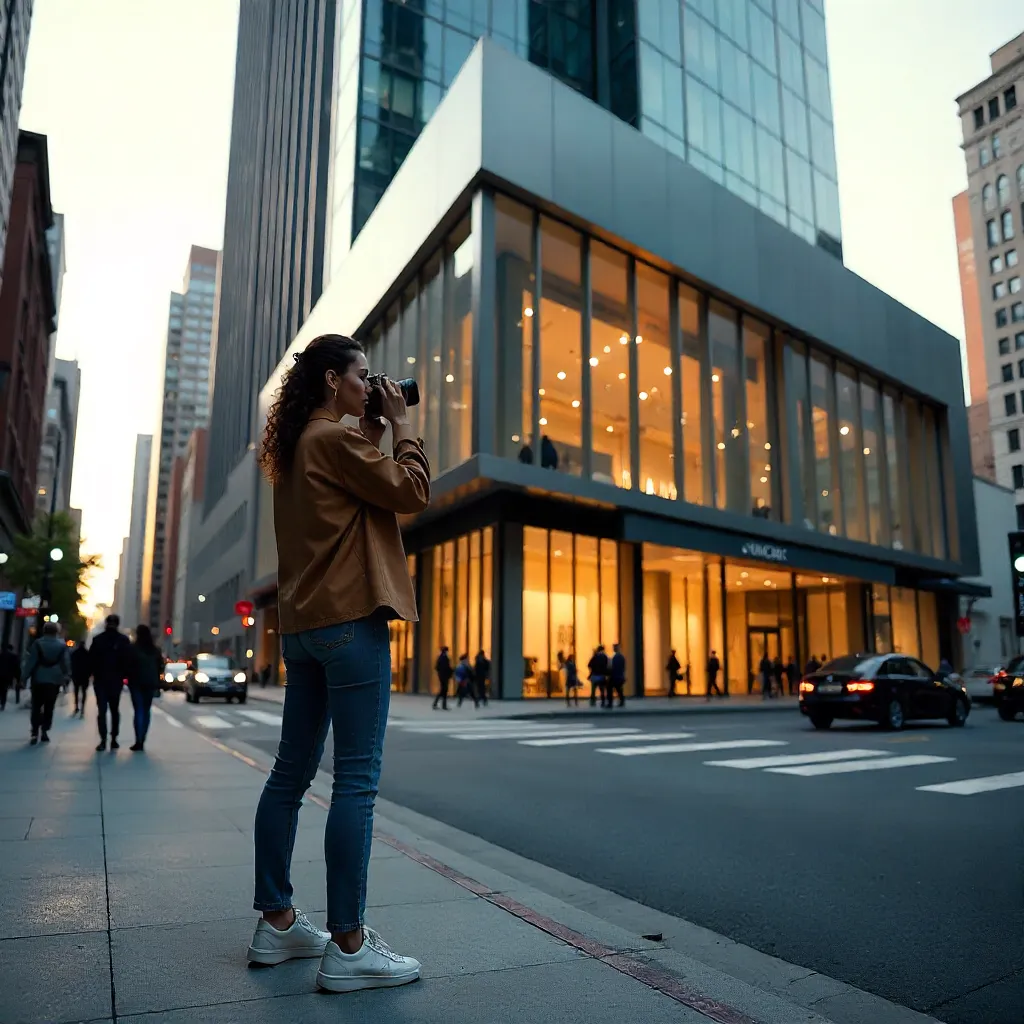 Urban Muse: Woman Capturing a Modern Facade