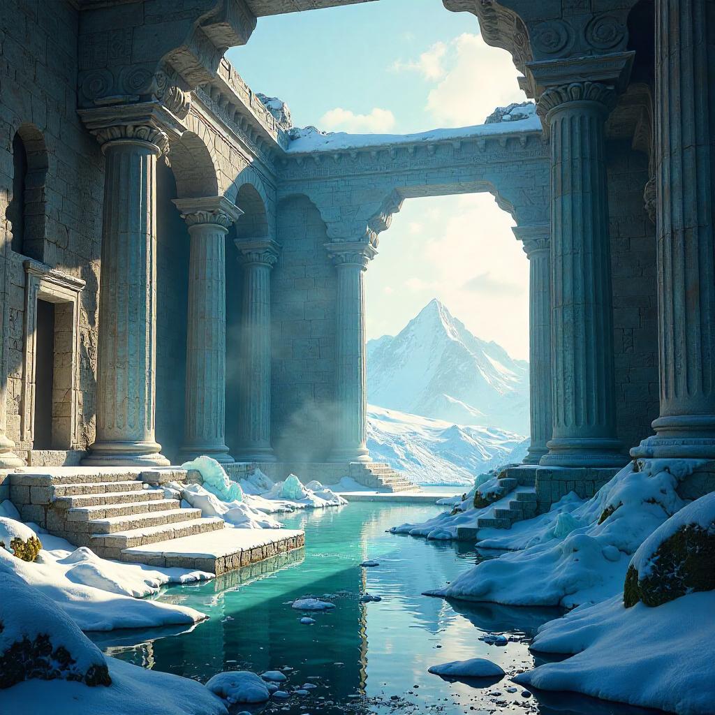 Glacier Among Ancient Temple Ruins