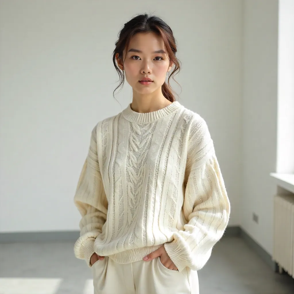 Minimalist Studio Portrait in White Knitwear