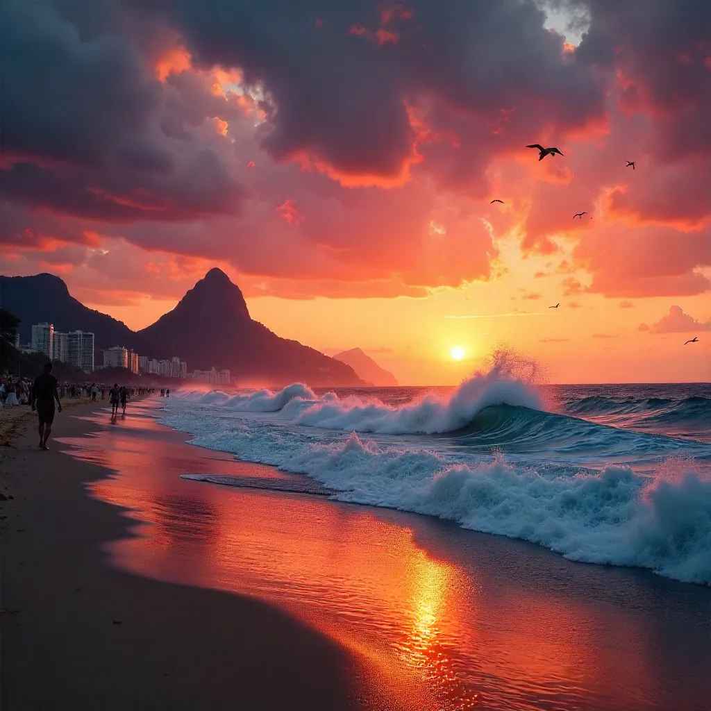 Silhouettes on a Rio Beach at Sunset