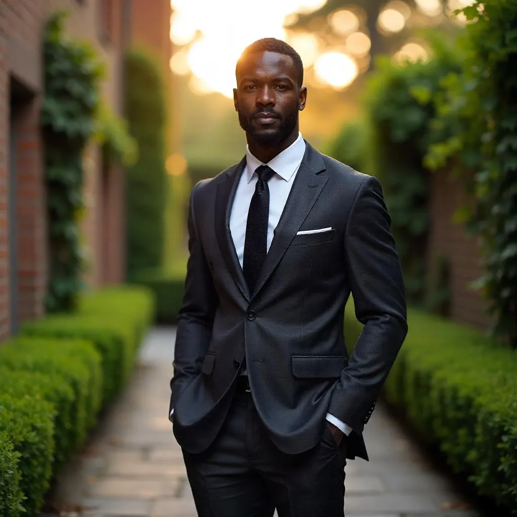 Photorealistic Black Professional in a Courtyard