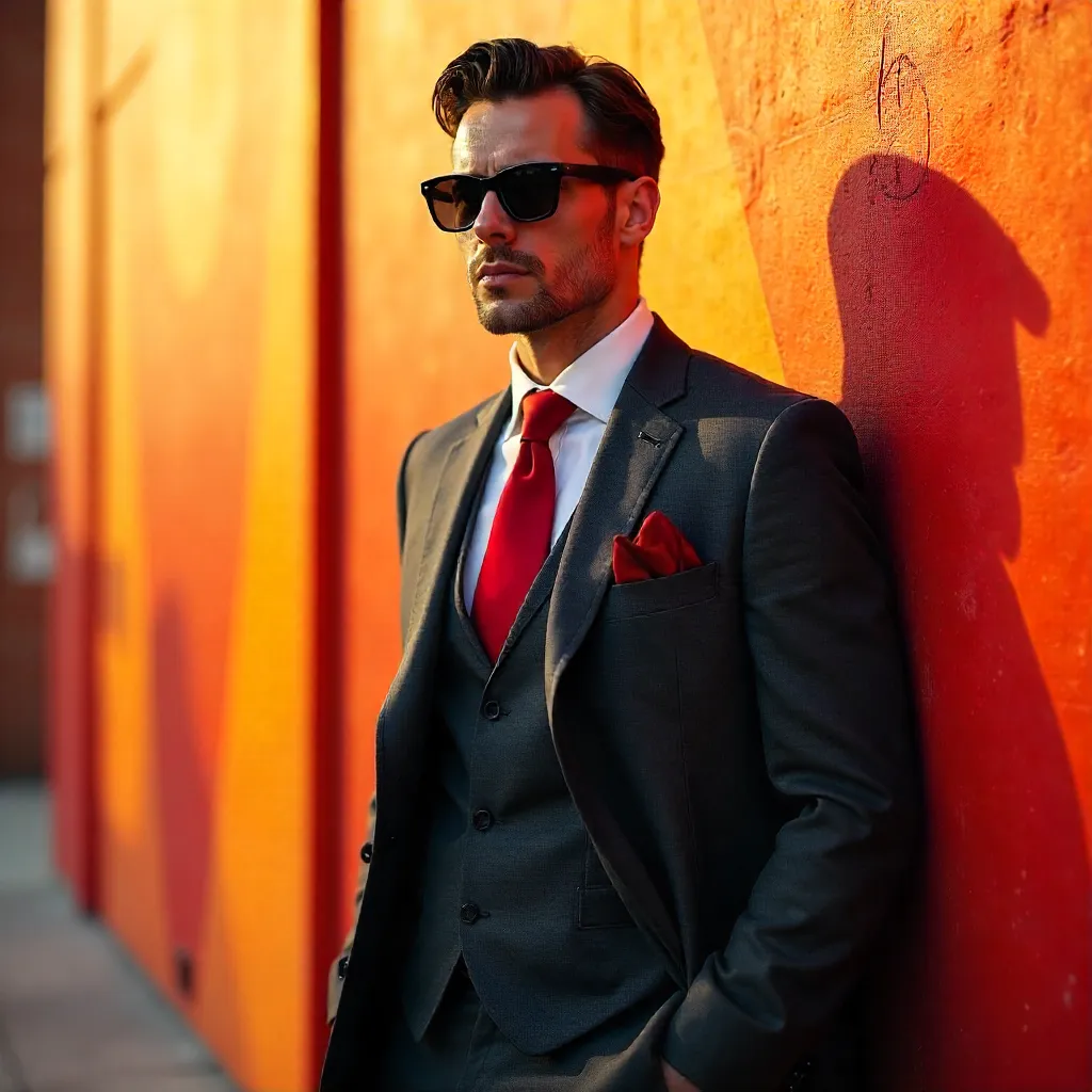 Sunlit Chic: Man in Sunglasses by Bold Wall