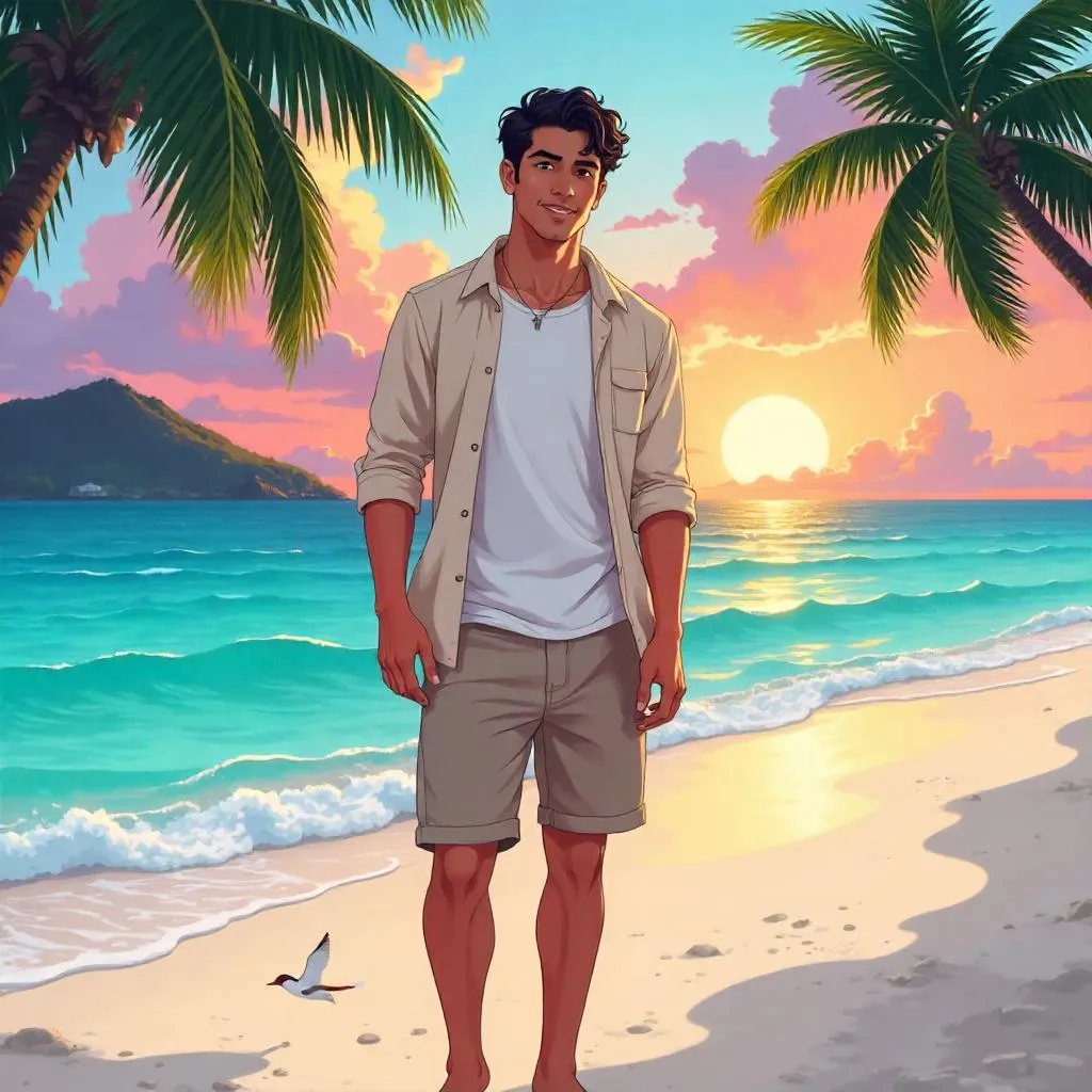 Young Middle Eastern Man in a Tropical Paradise