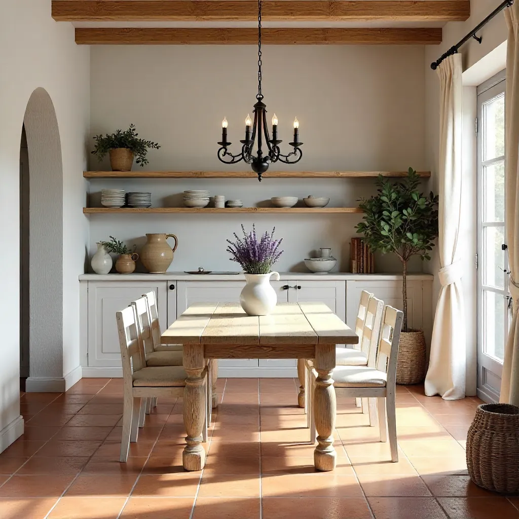 Sunlit Provencal Dining Room with Natural Wood