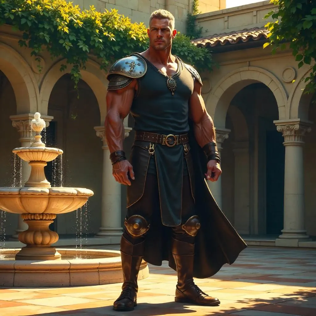 Powerful White Man in a Courtyard - Digital Art