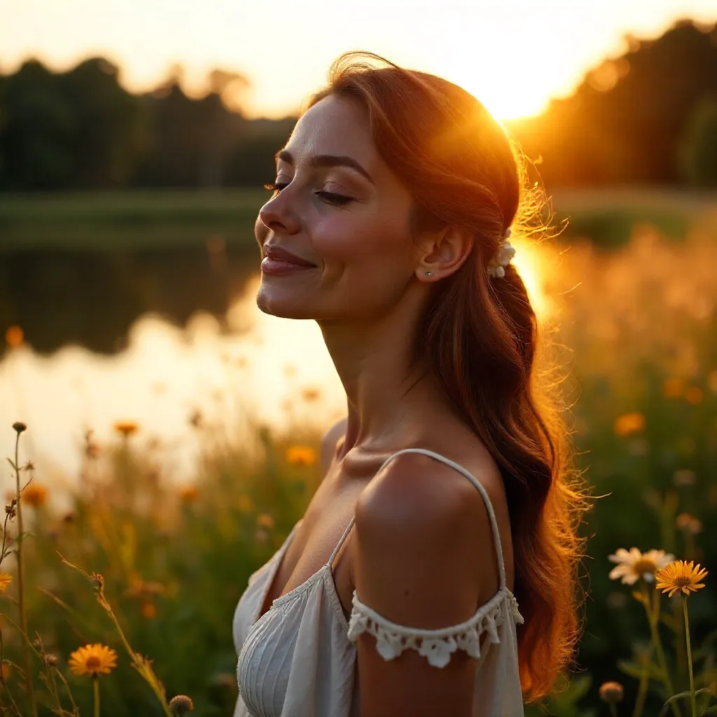 Serene Sunset Glow in a Tranquil Outdoor