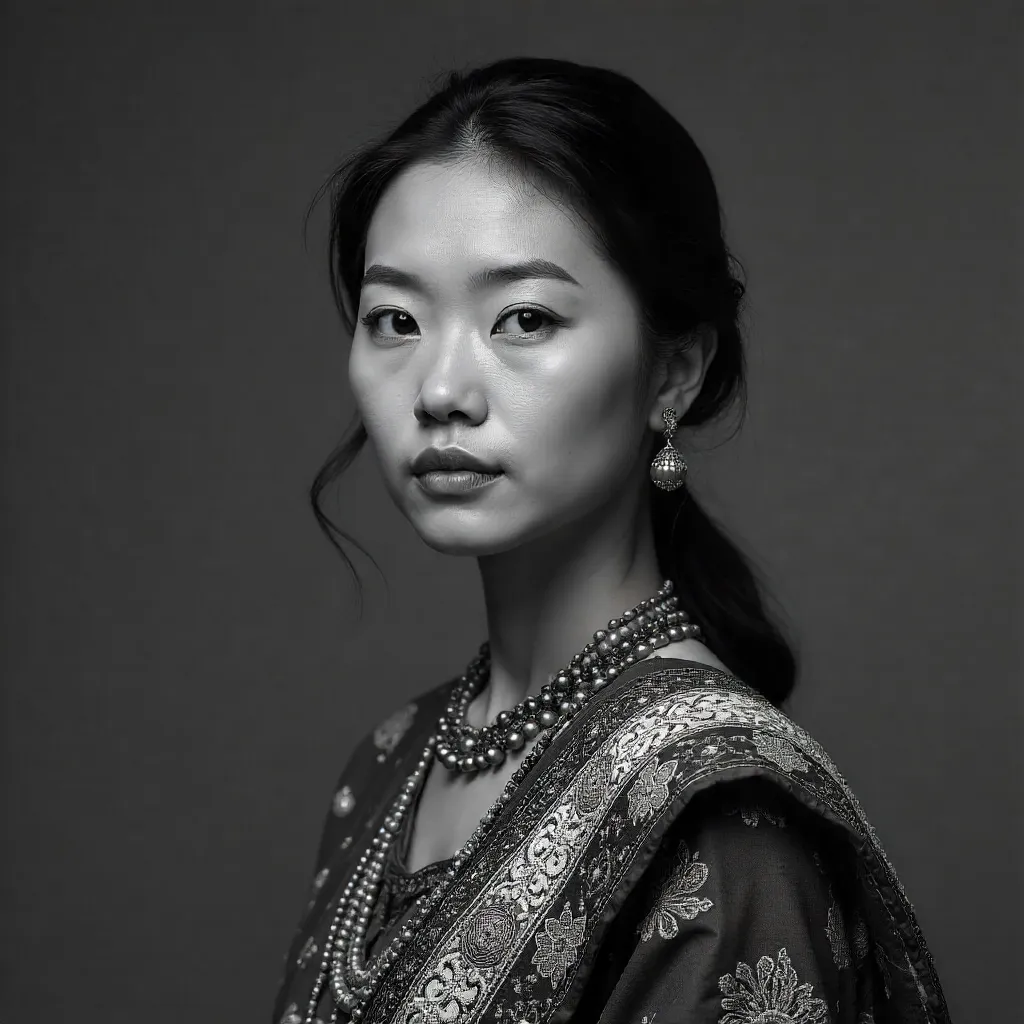 Serene Monochrome Portrait in Traditional Attire