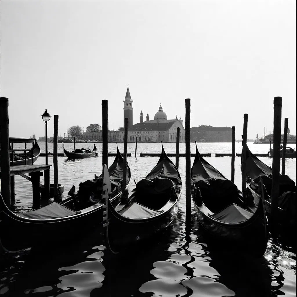 Timeless Black and White Gondolas in Venice