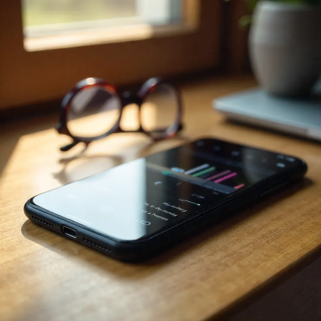 Close-up Smartphone Editing a Photo with Glasses on Table
