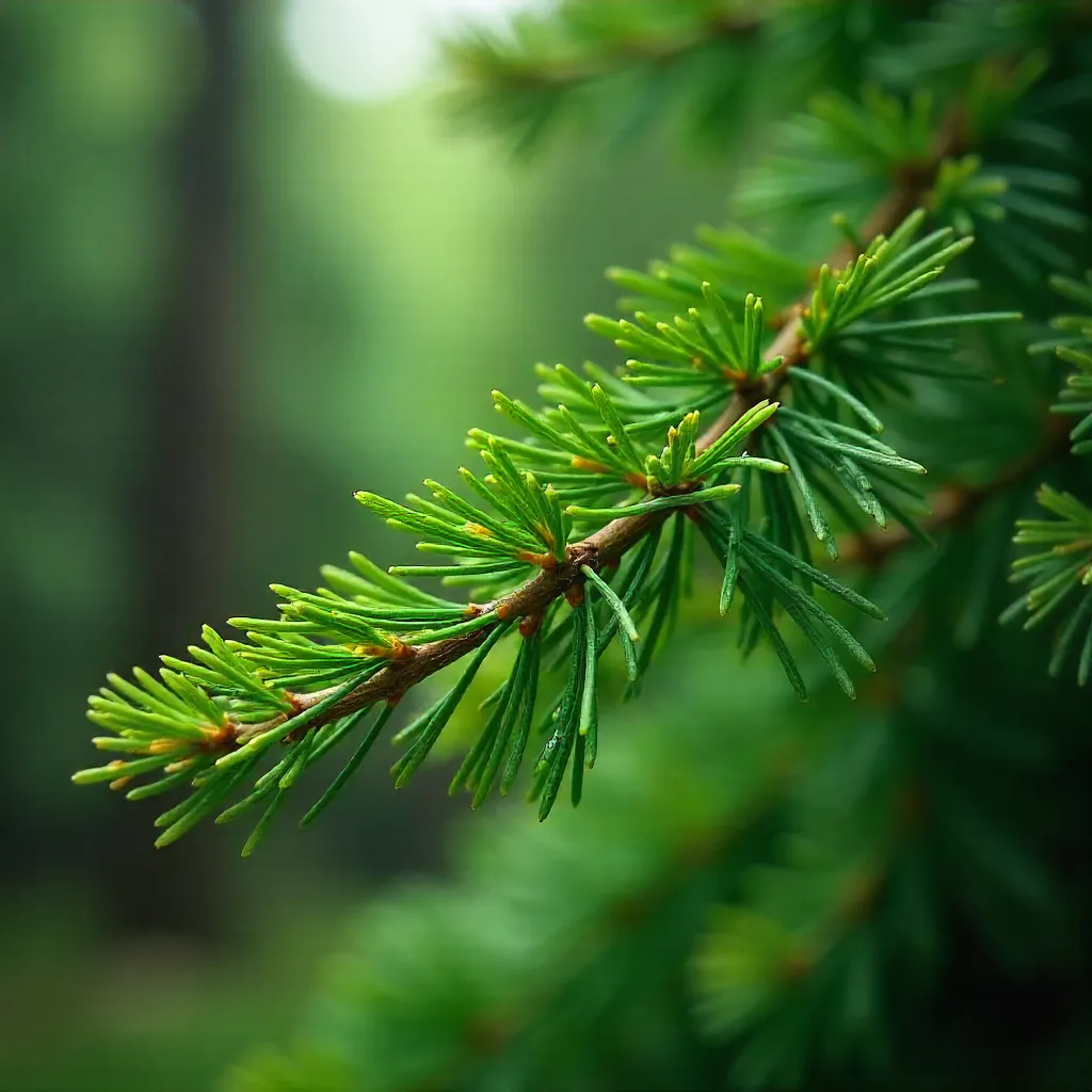 Macro Shot: Spruce Branch with Lush Needles Outdoors