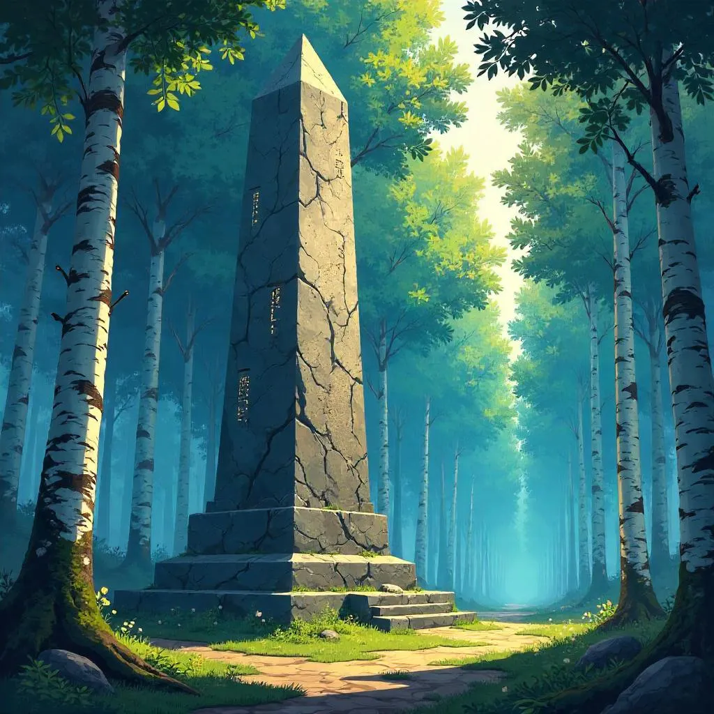 Anime Obelisk in a Birch Forest
