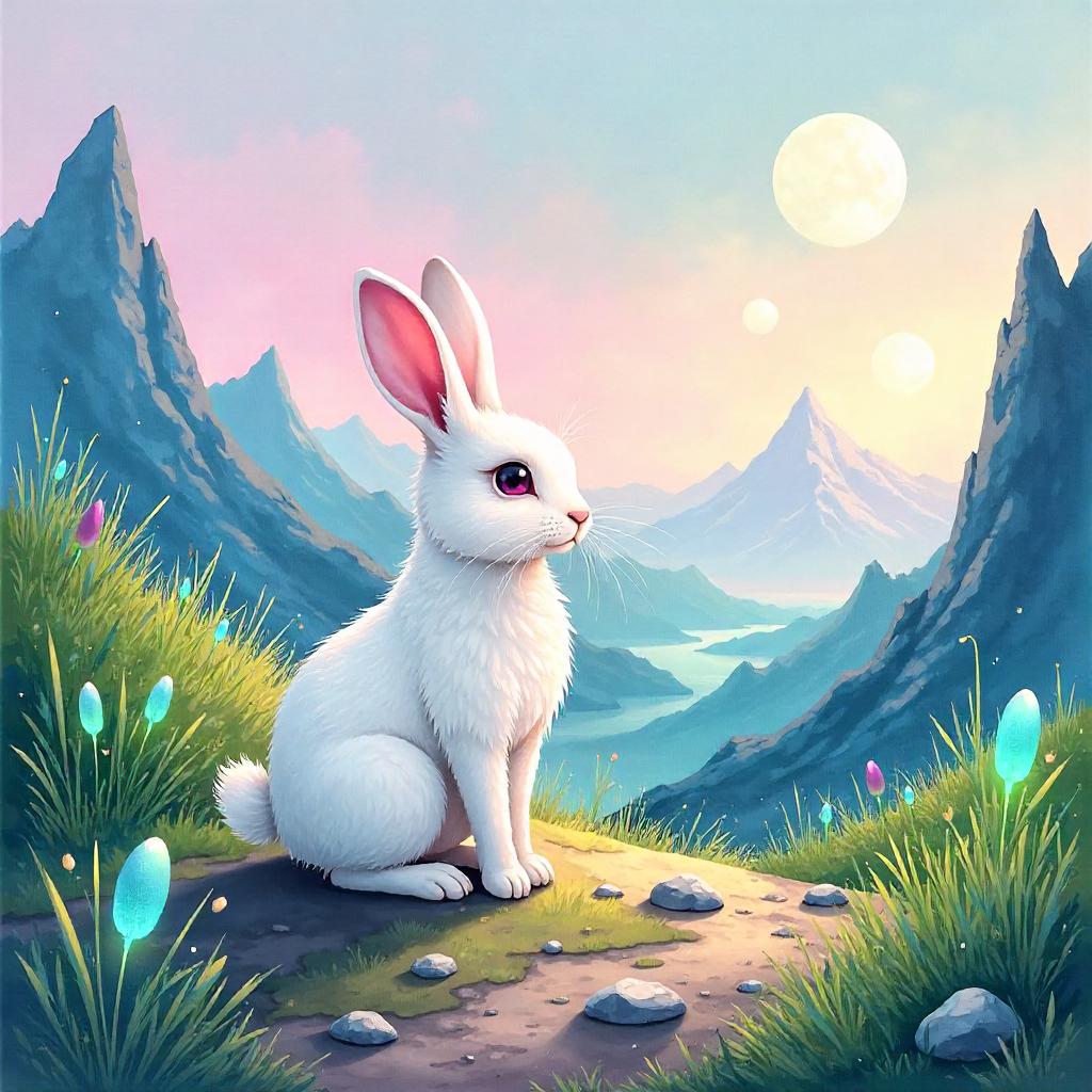 Watercolor Rabbit Exploring an Alien Planet