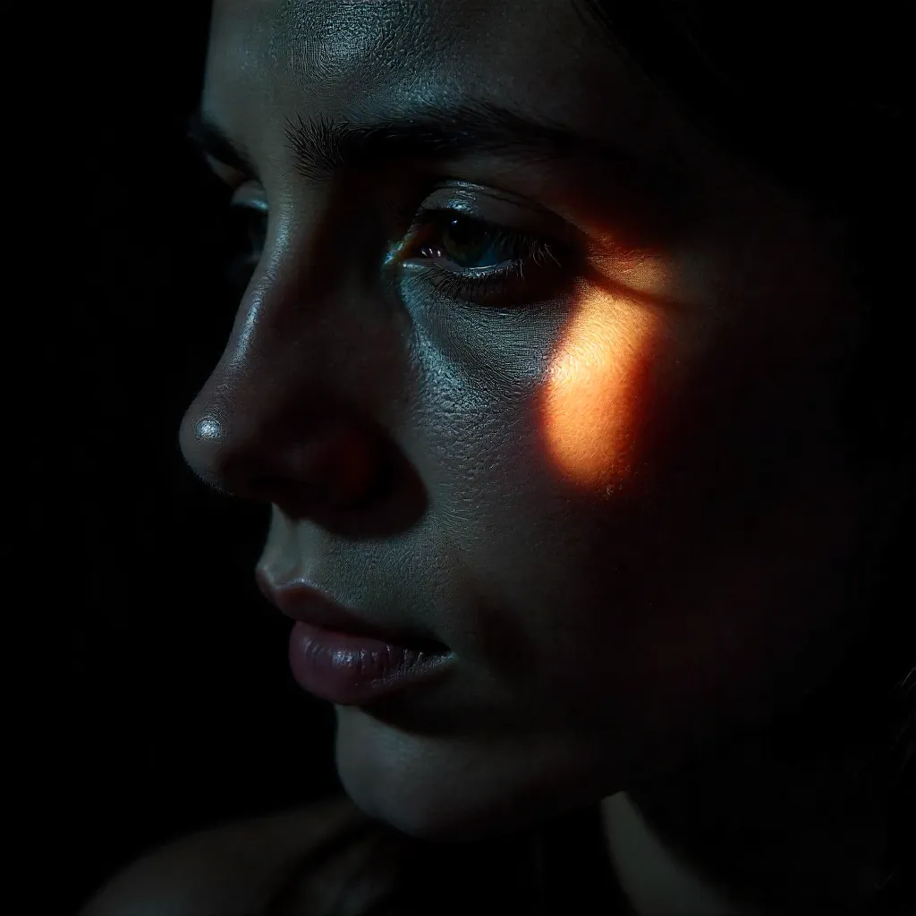 Chiaroscuro Close-Up Portrait with Dramatic Lighting