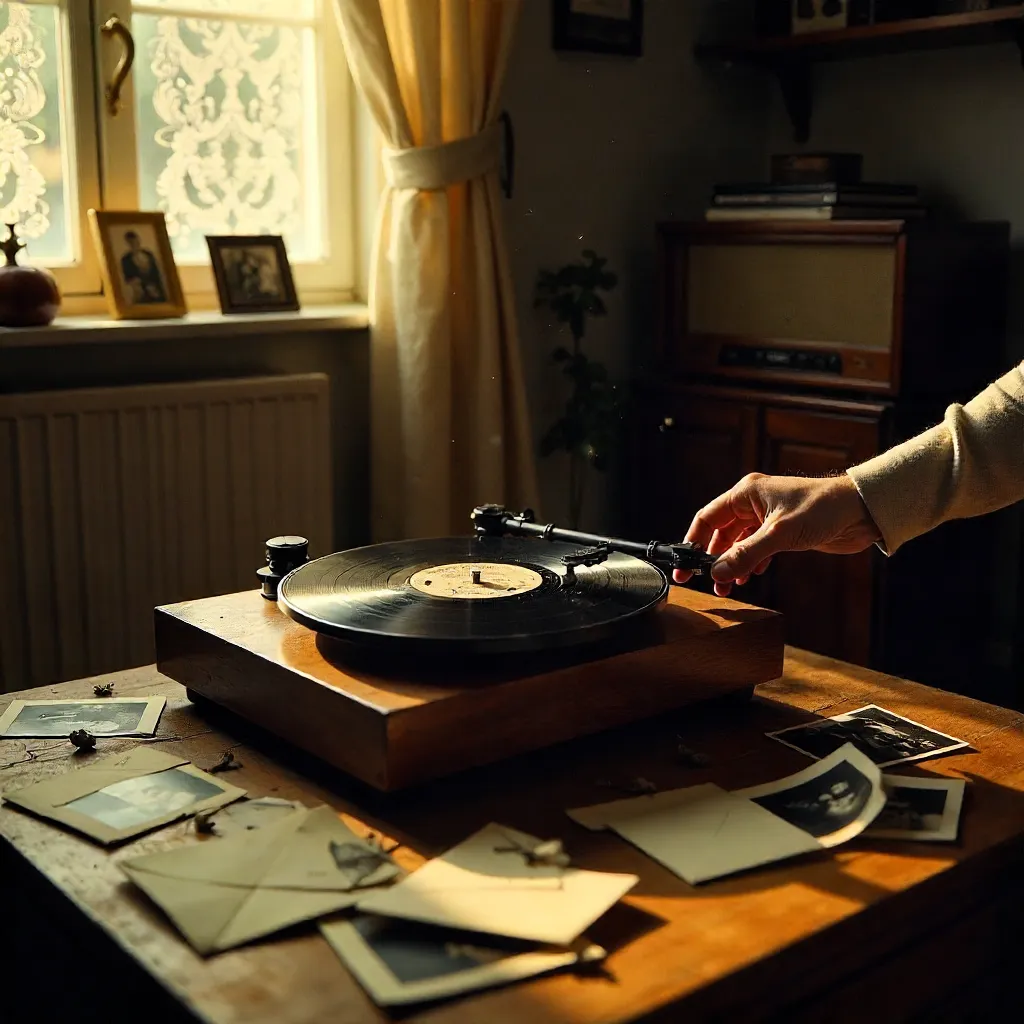 Nostalgic Vinyl Moment with Vintage Photographs