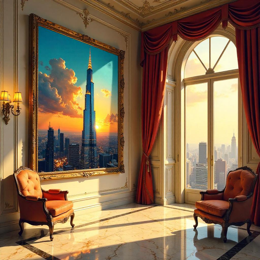 Skyscraper in a Villa: An Oil Painting Inside