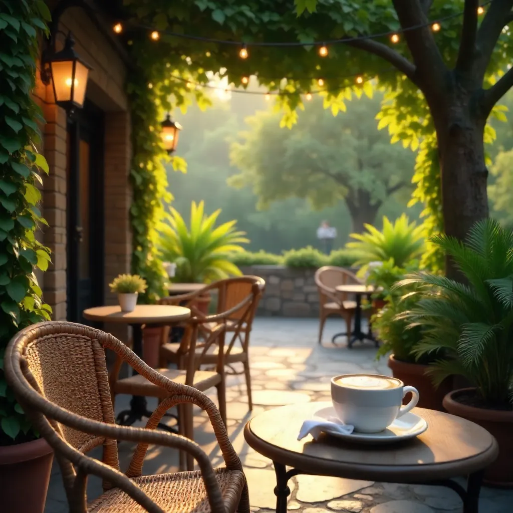 Cozy Outdoor Café Amid Lush Greenery