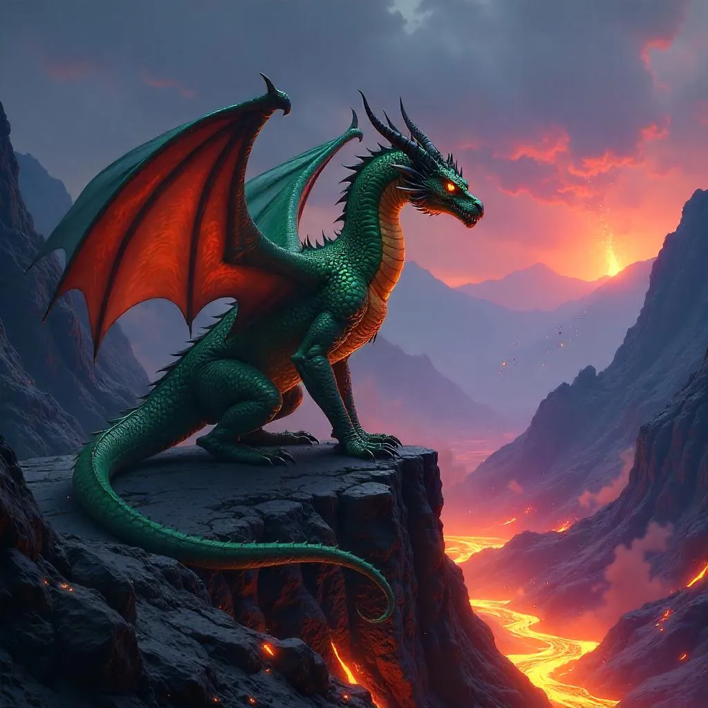 Wyvern Over the Lava Flow: Digital Fantasy Art