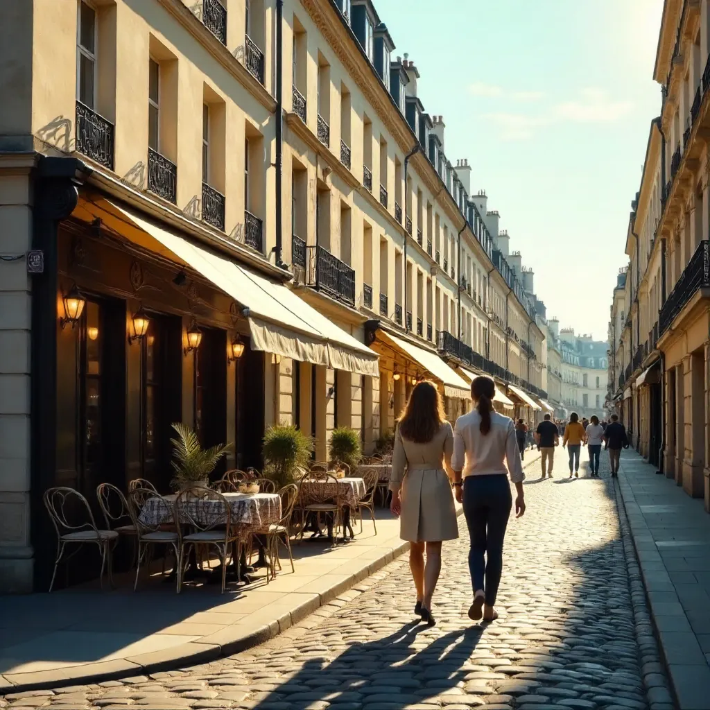 Sunlit Stroll by Parisian Haussmann Facades