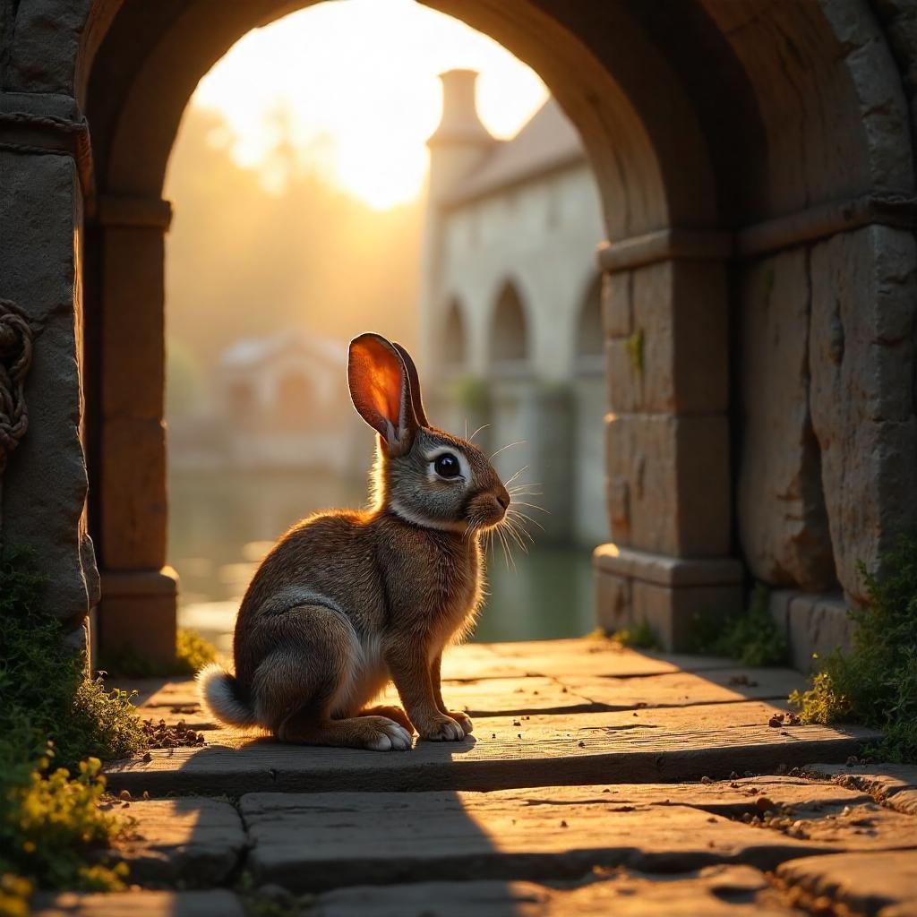 Photorealistic Rabbit in a Medieval Drawbridge