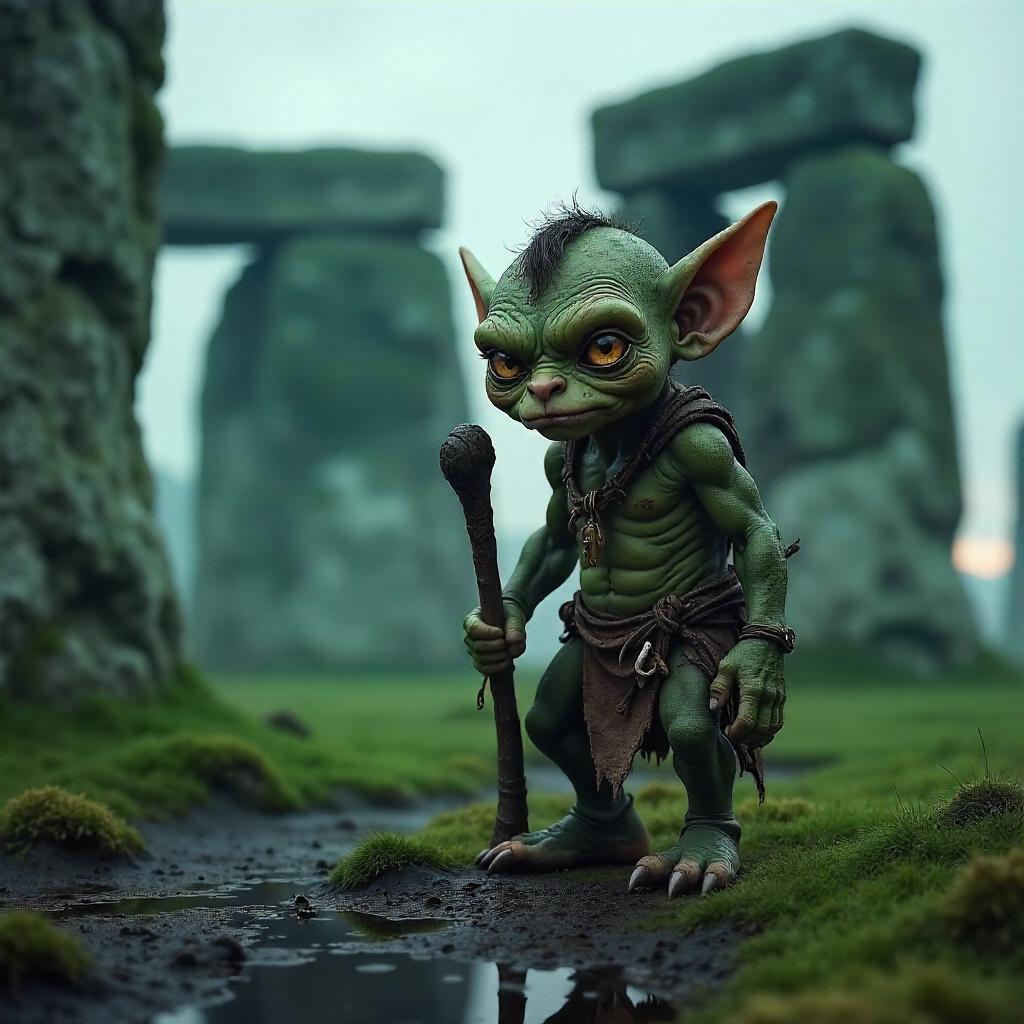 Goblin at Stonehenge: Photoreal Dawn Encounter