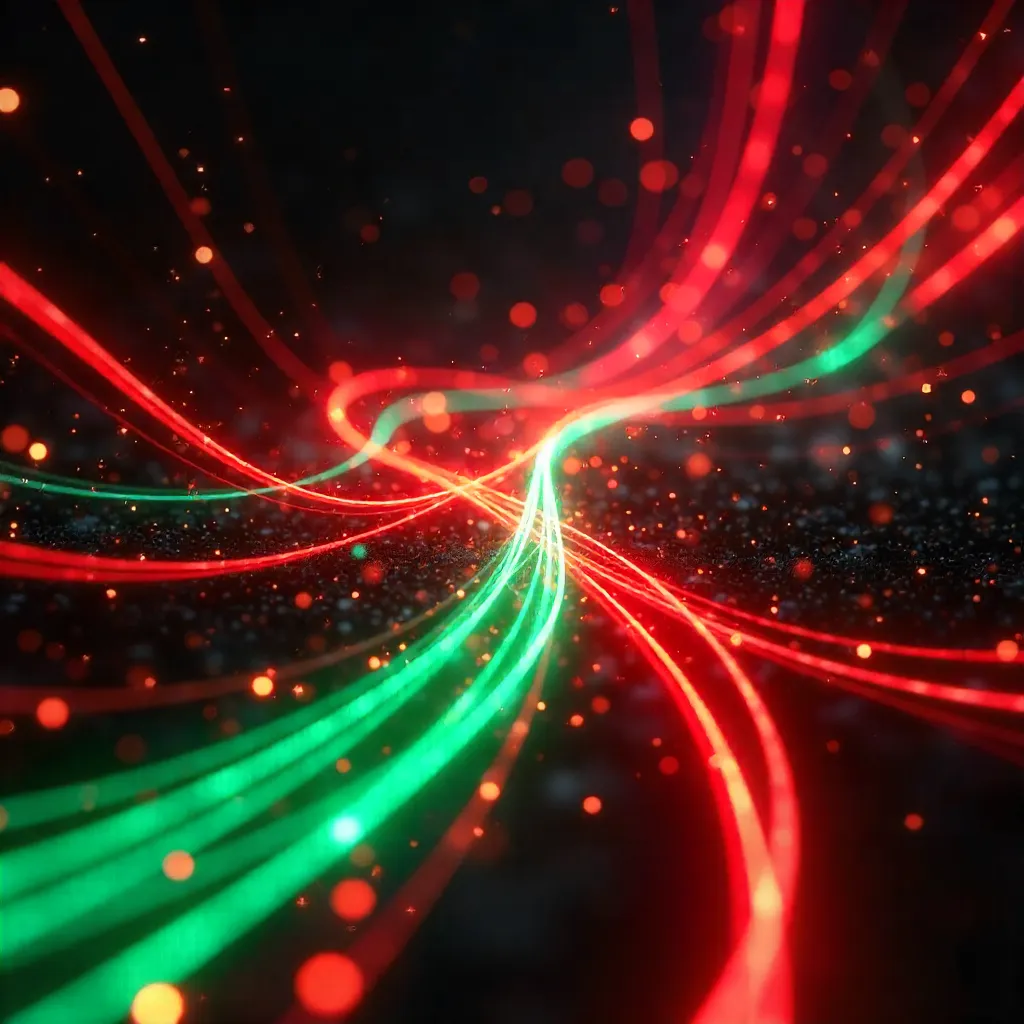 Vibrant Red-Green Light Trail Kaleidoscope