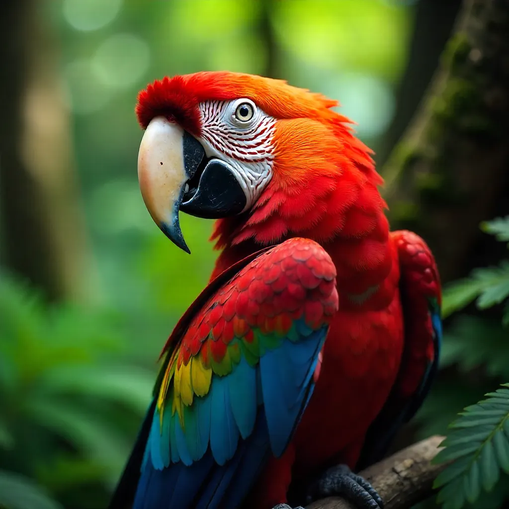 Scarlet Macaw Close-Up in Chilean Jungle