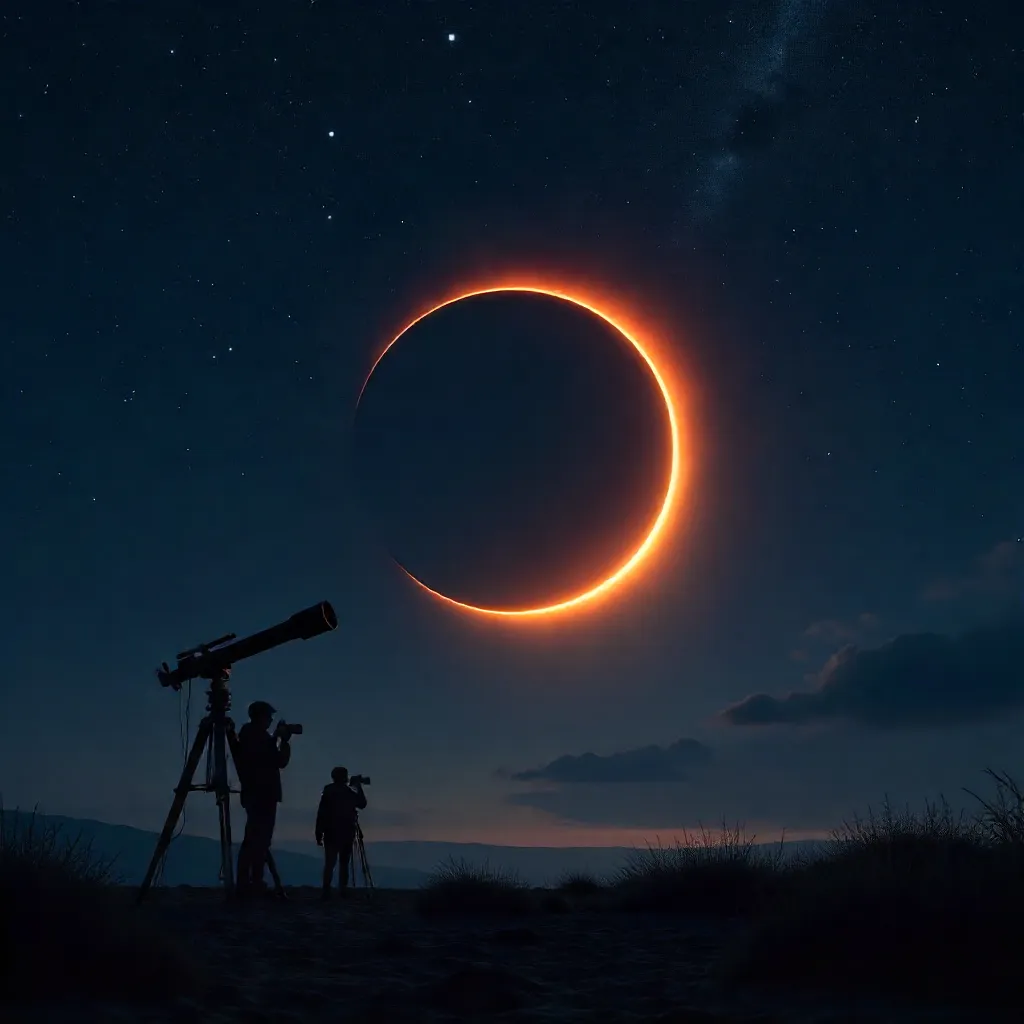 Partial Solar Eclipse Over Velvet Night Sky